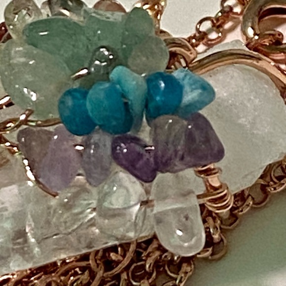 Clear Quartz point and natural stone chakra tree design pendant and chain - Picture 7 of 9